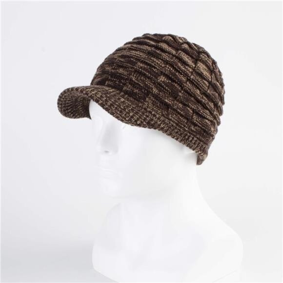 Unisex Winter Hats with Visor Warm Ski Hat Brown -Melange - Picture 2 of 4
